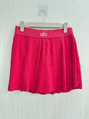 Alo pleated skirt, women's, red, short skirt with safety shorts and small pocket